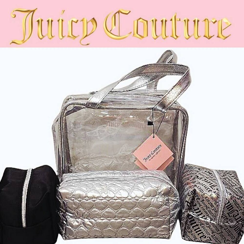 Juicy Couture Word Play & Quilted Heart Logo 4-Piece Nested Travel Cosmetic Bags